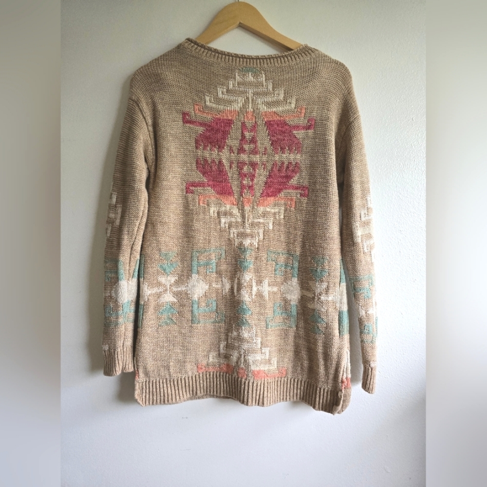 LAUREN Ralph Lauren, Aztec Southwestern Sweater, Tan, Size PM - Picture 4 of 9